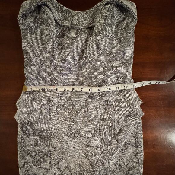 ABS Allen Schwartz Dress Sz 2 Women’s Strapless Metallic Silver Brocade Mini - Picture 7 of 9